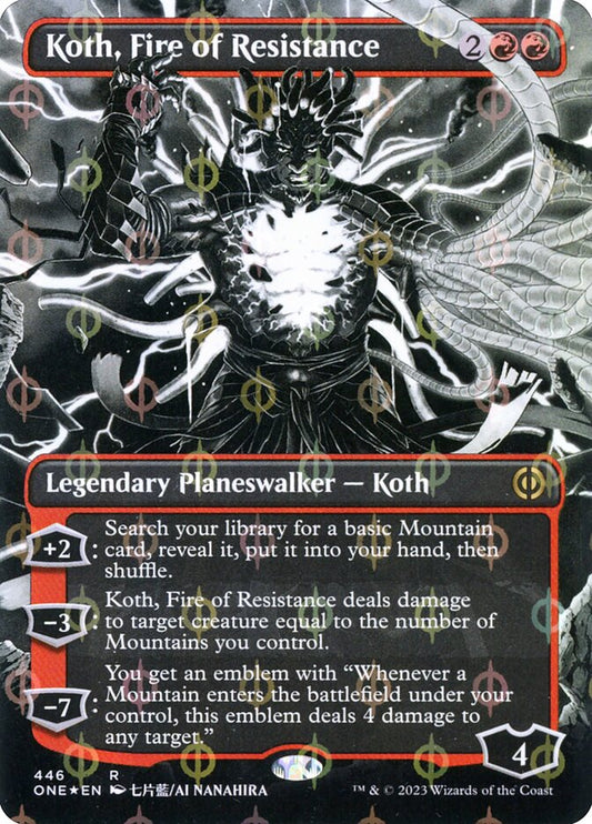 Koth, Fire of Resistance (#446) (Borderless) (Compleat Foil) - (Foil): Phyrexia: All Will Be One