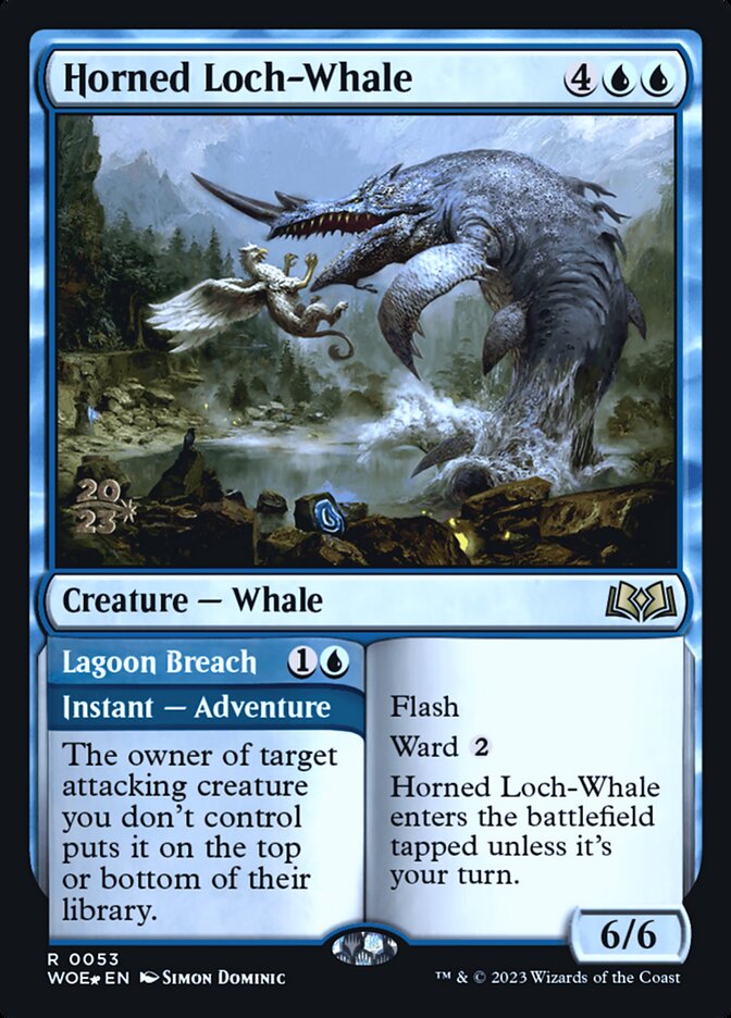 Horned Loch-Whale // Lagoon Breach - (Foil): Wilds of Eldraine Promos