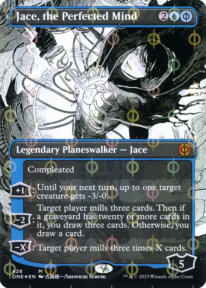 Jace, the Perfected Mind (#428) (Borderless) (Compleat Foil) - (Foil): Phyrexia: All Will Be One